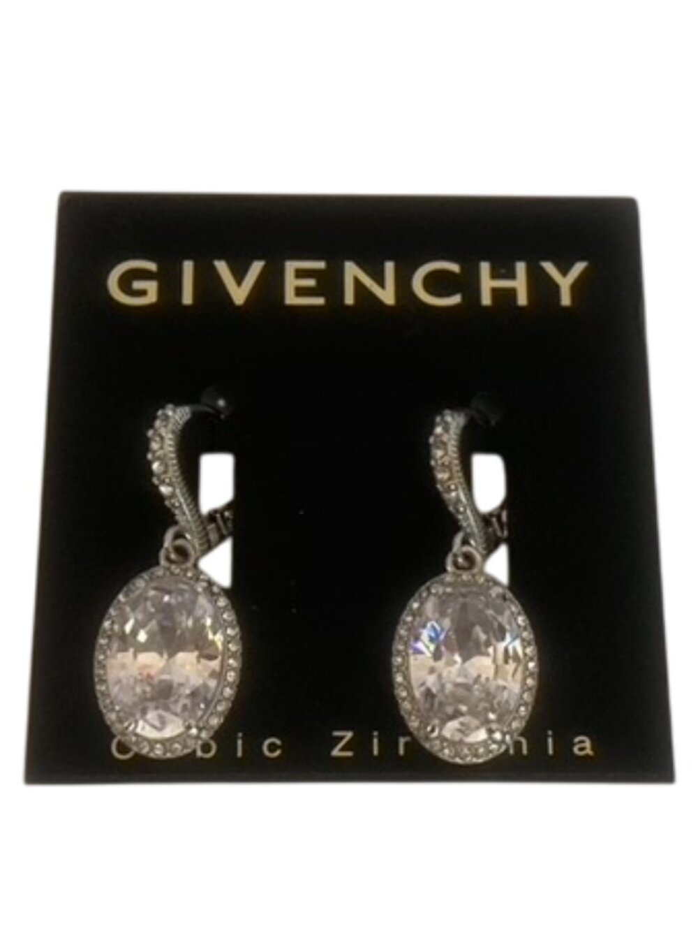Givenchy Silver Tone Cubic Zirconia Oval Earrings Set NEW